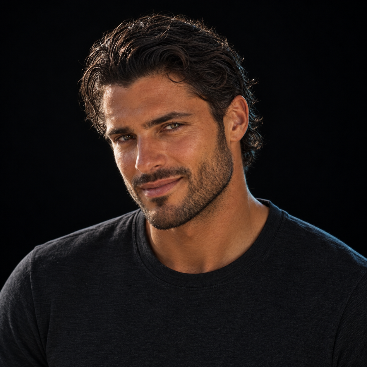 Enzo, professional studio portrait in muted grayscale